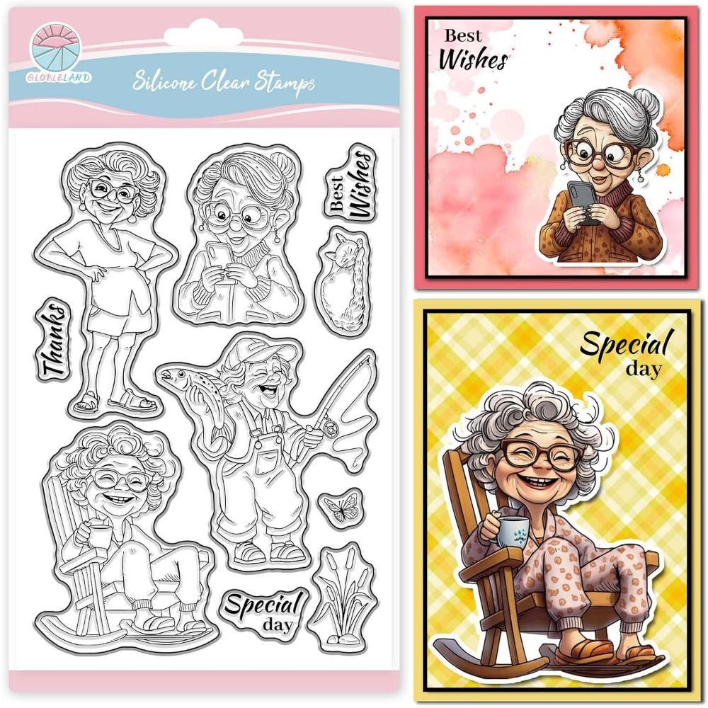 Clear Silicone Stamps For Card Making - Smiling Old Lady Clear Stamps for