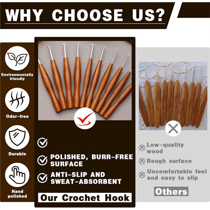AS94-5 Pcs Crochet Hook, 5 Siz - Wooden Crochet Hooks Ergonomic Handle review and price
